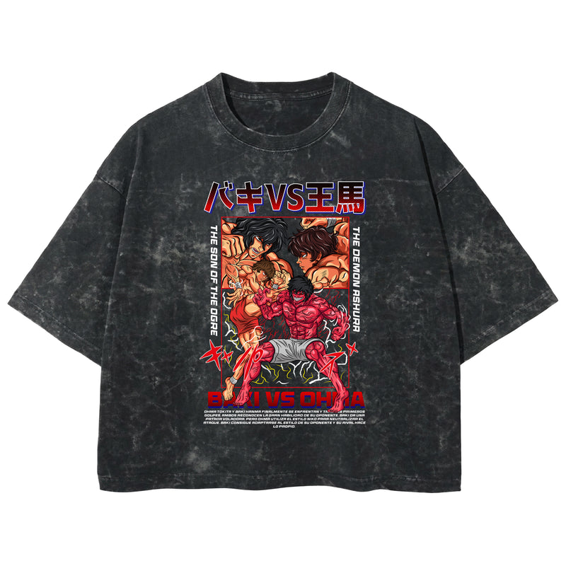 Playera streetwear premium de anime y gaming ExtraLife MX, corte boxy deluxe mineral wash heavyweight en color Acid Wash, moda urbana mexicana de culto.