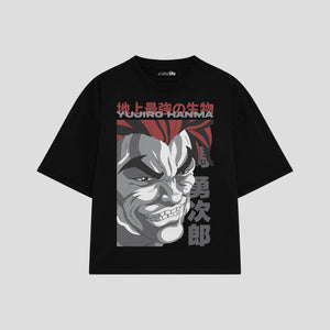 Playera streetwear premium de anime y gaming ExtraLife MX, corte boxy oversized drop shoulder heavyweight en color Deep Black y Off-White, moda urbana mexicana de culto.