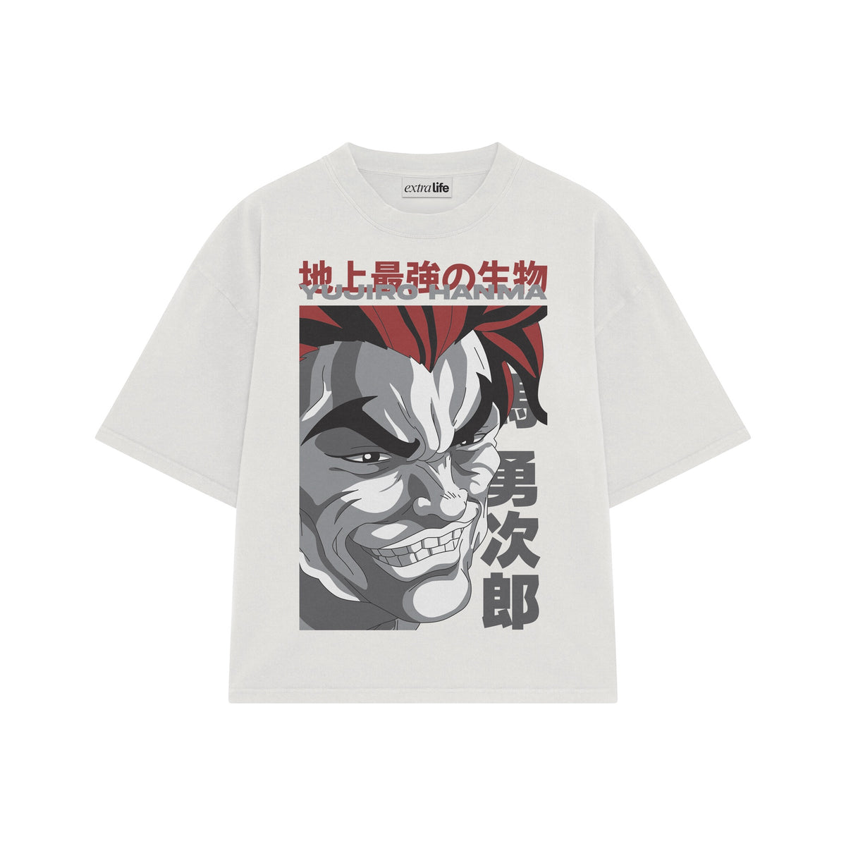 Playera streetwear premium de anime y gaming ExtraLife MX, corte oversized drop shoulder ligero y fresco en color Deep Black y Off-White, moda urbana mexicana de culto.