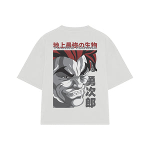 Playera streetwear premium de anime y gaming ExtraLife MX, corte boxy oversized drop shoulder heavyweight en color Deep Black y Off-White, moda urbana mexicana de culto.