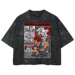 Playera streetwear premium de anime y gaming ExtraLife MX, corte boxy deluxe mineral wash heavyweight en color Acid Wash, moda urbana mexicana de culto.