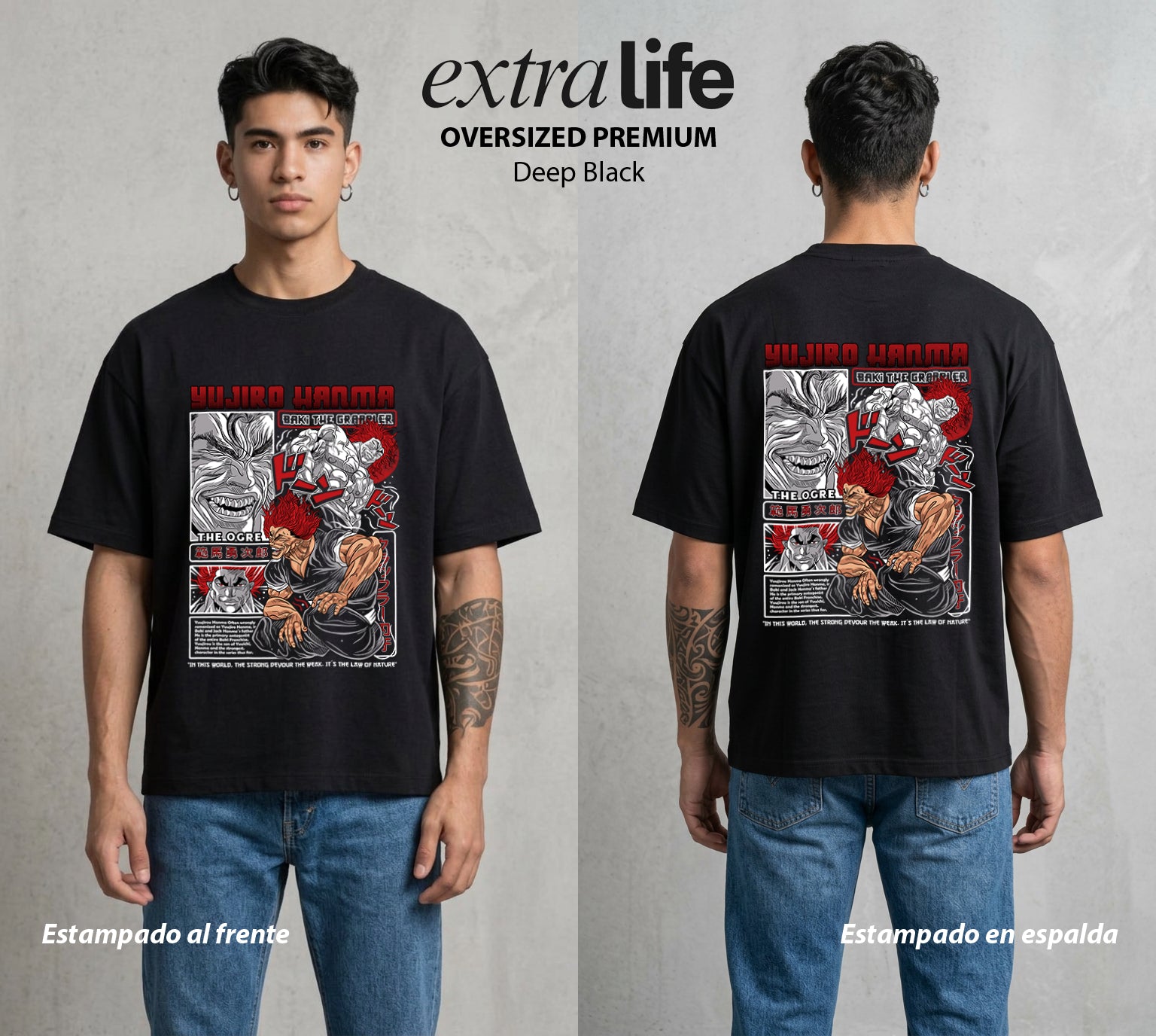 Los Combatientes del Submundo | El Hijo del Ogro #00175 - Playera Oversized Premium | Deep Black - Foto en modelo
