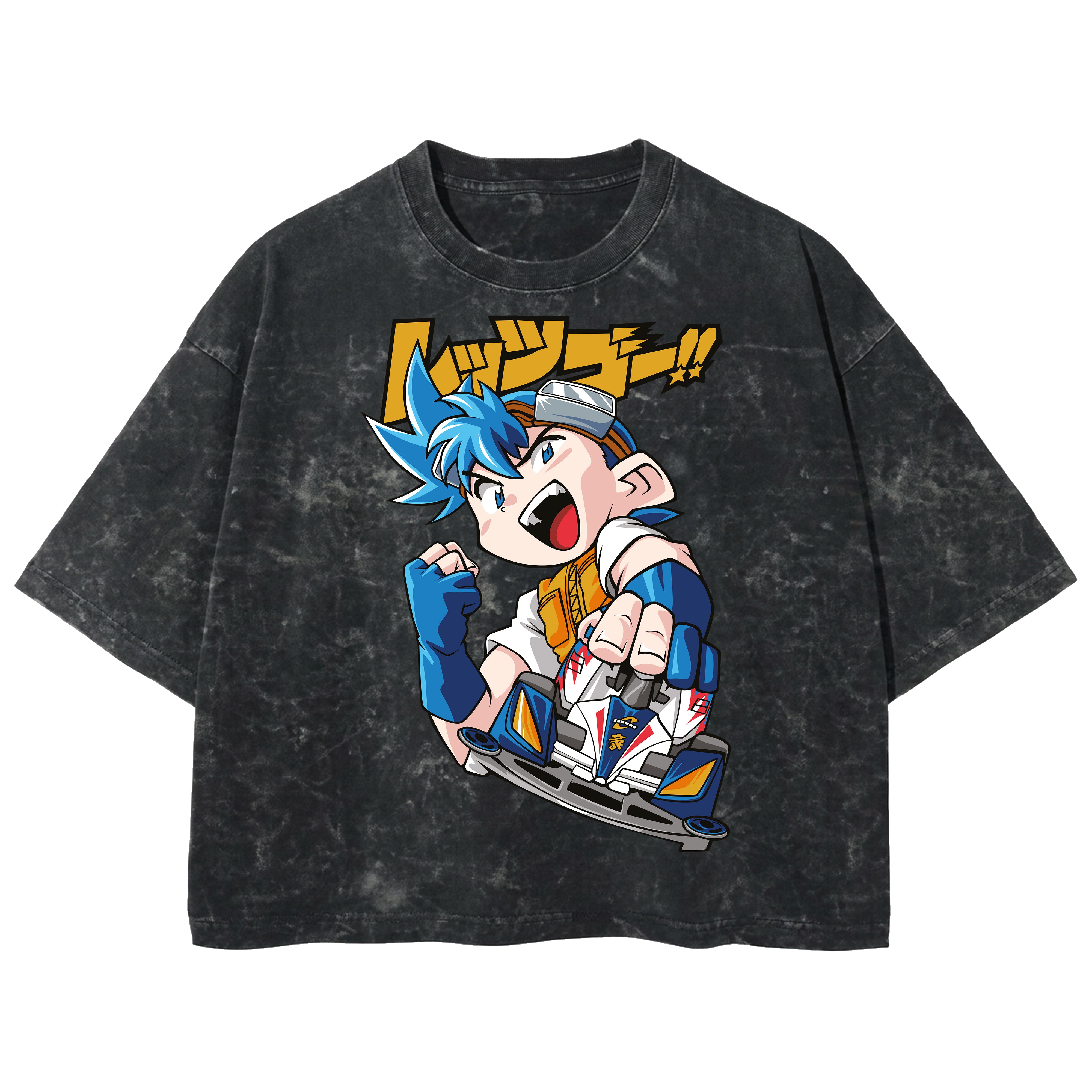Playera streetwear premium de anime y gaming ExtraLife MX, corte boxy deluxe mineral wash heavyweight en color Acid Wash, moda urbana mexicana de culto.