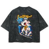 Playera streetwear premium de anime y gaming ExtraLife MX, corte boxy deluxe mineral wash heavyweight en color Acid Wash, moda urbana mexicana de culto.