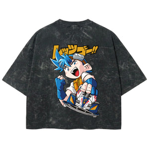Playera streetwear premium de anime y gaming ExtraLife MX, corte boxy deluxe mineral wash heavyweight en color Acid Wash, moda urbana mexicana de culto.