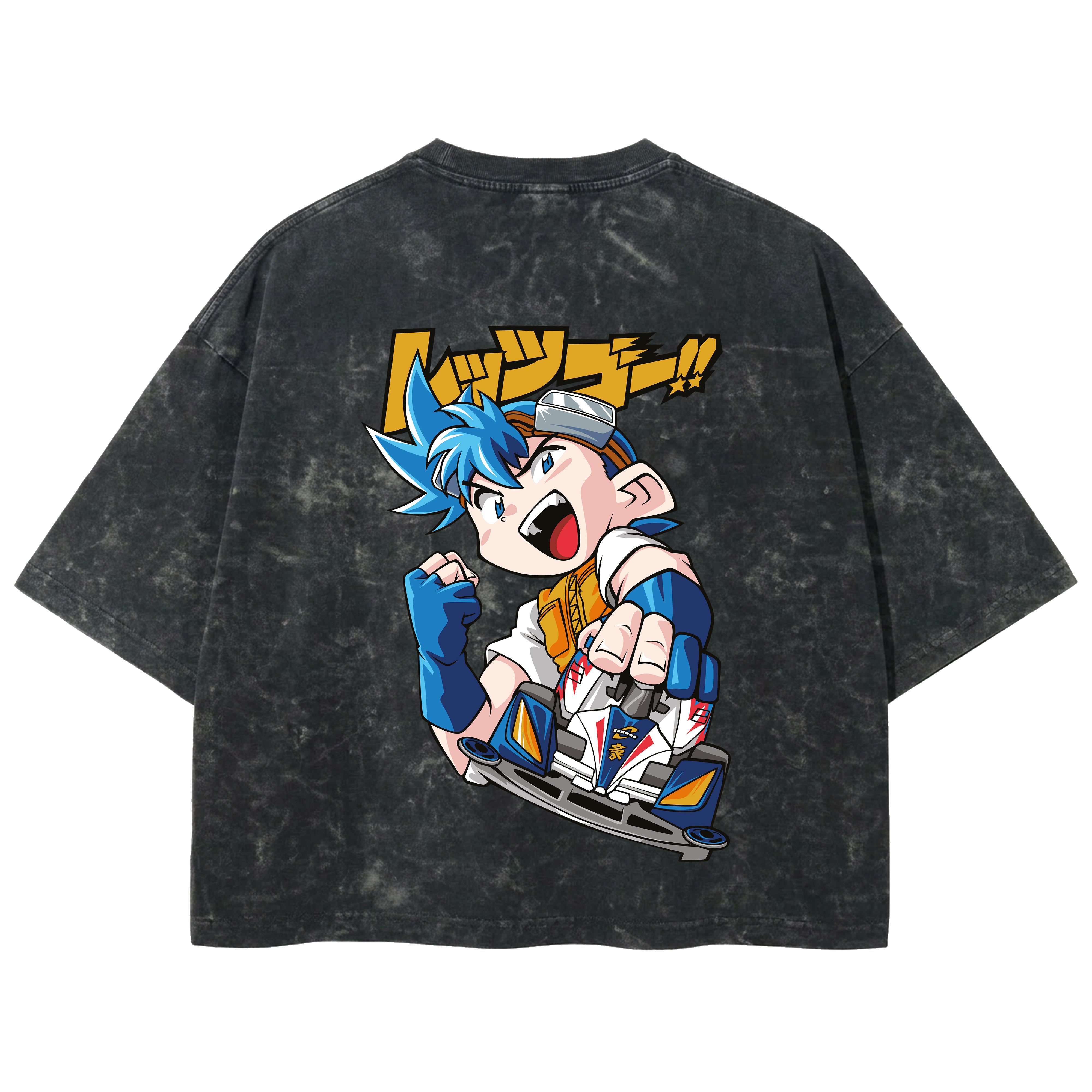 Playera streetwear premium de anime y gaming ExtraLife MX, corte boxy deluxe mineral wash heavyweight en color Acid Wash, moda urbana mexicana de culto.