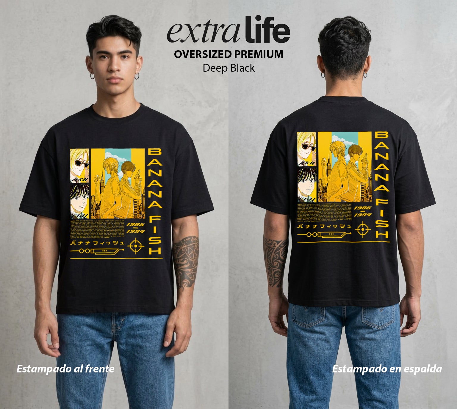 El Pez del Asfalto | Ash y el Mar #00179 - Playera Oversized Premium | Deep Black - Foto en modelo