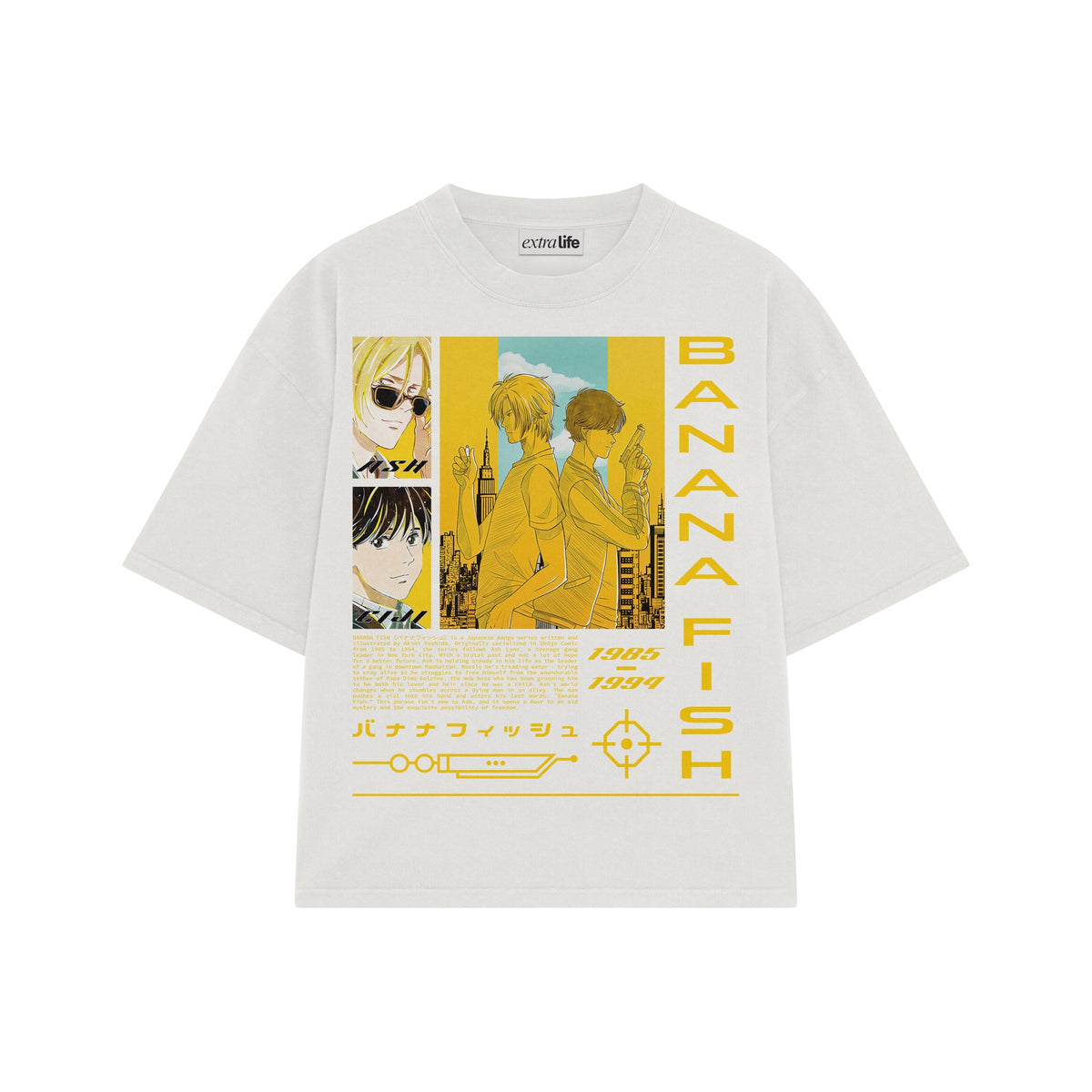 Playera streetwear premium de anime y gaming ExtraLife MX, corte oversized drop shoulder ligero y fresco en color Deep Black y Off-White, moda urbana mexicana de culto.