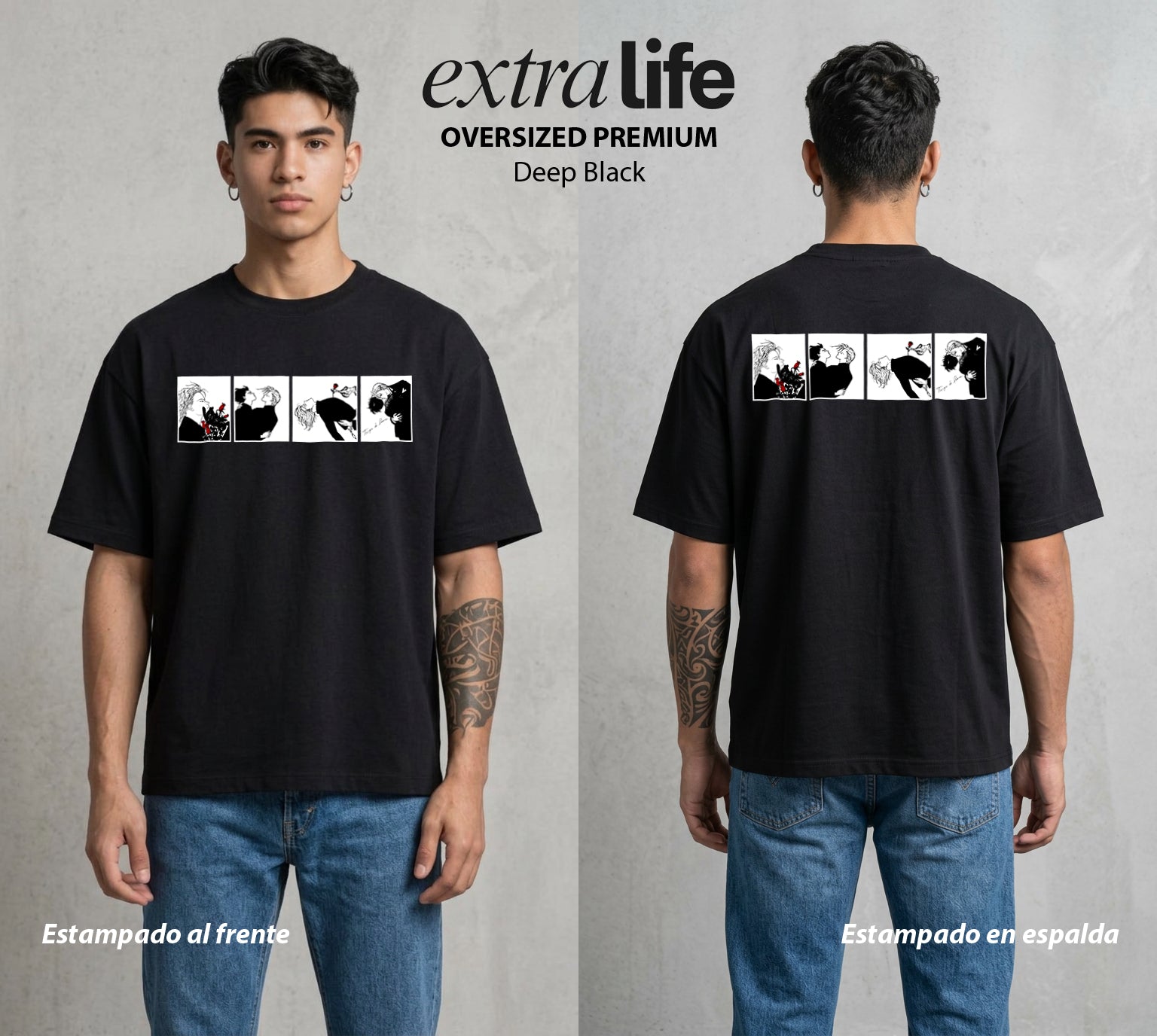 El Pez del Asfalto | El Asfalto y el Amor #00180 - Playera Oversized Premium | Deep Black - Foto en modelo
