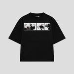 Playera streetwear premium de anime y gaming ExtraLife MX, corte boxy oversized drop shoulder heavyweight en color Deep Black y Off-White, moda urbana mexicana de culto.