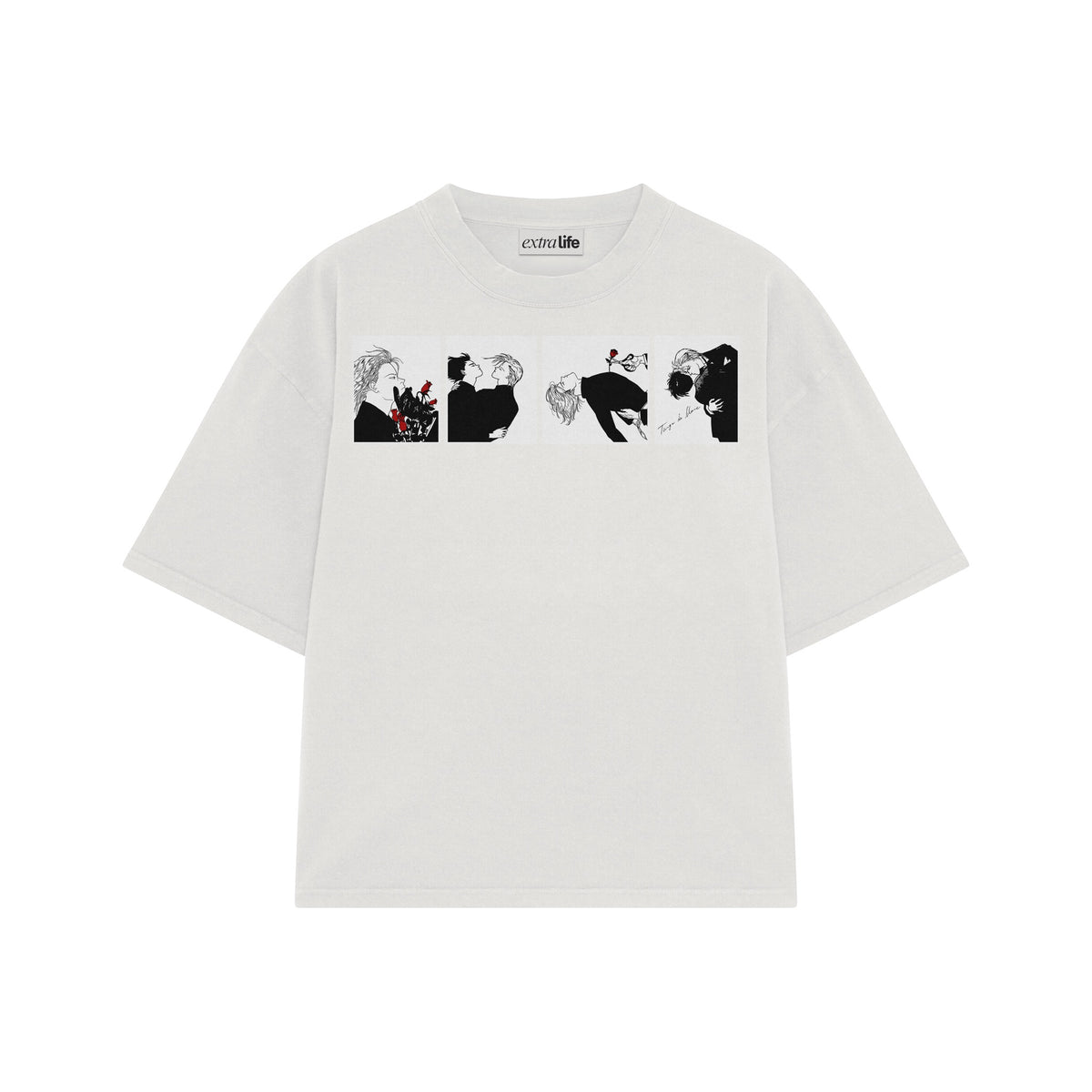 Playera streetwear premium de anime y gaming ExtraLife MX, corte oversized drop shoulder ligero y fresco en color Deep Black y Off-White, moda urbana mexicana de culto.