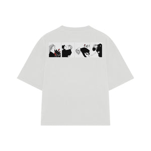 Playera streetwear premium de anime y gaming ExtraLife MX, corte boxy oversized drop shoulder heavyweight en color Deep Black y Off-White, moda urbana mexicana de culto.