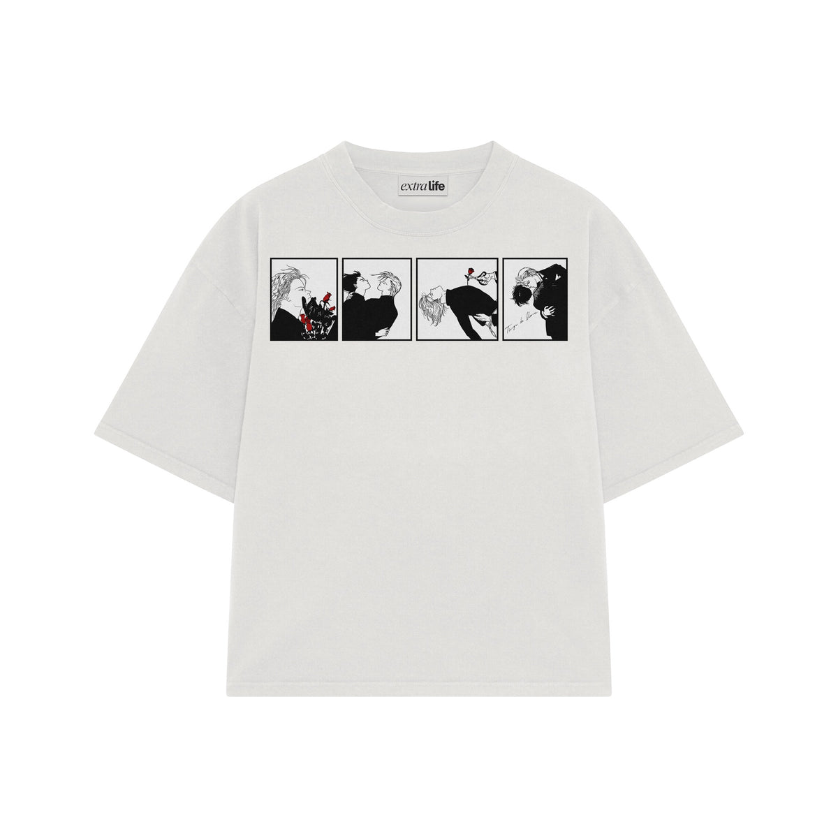 Playera streetwear premium de anime y gaming ExtraLife MX, corte oversized drop shoulder ligero y fresco en color Deep Black y Off-White, moda urbana mexicana de culto.