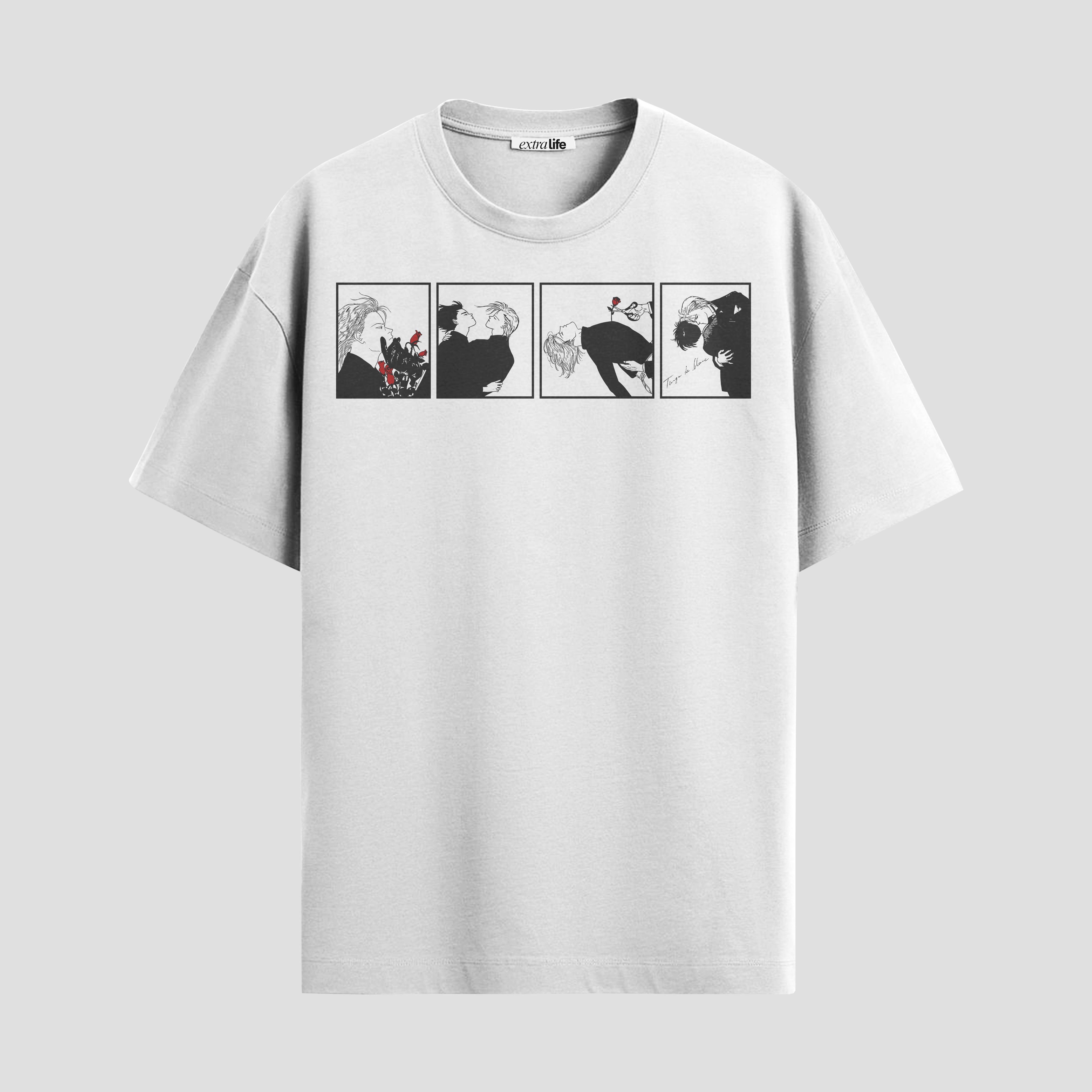 Playera urbana de anime y gaming ExtraLife MX, corte Standard Fit unisex ligero y transpirable en color Deep Black y Pure White, ropa de uso diario para gym y casual.