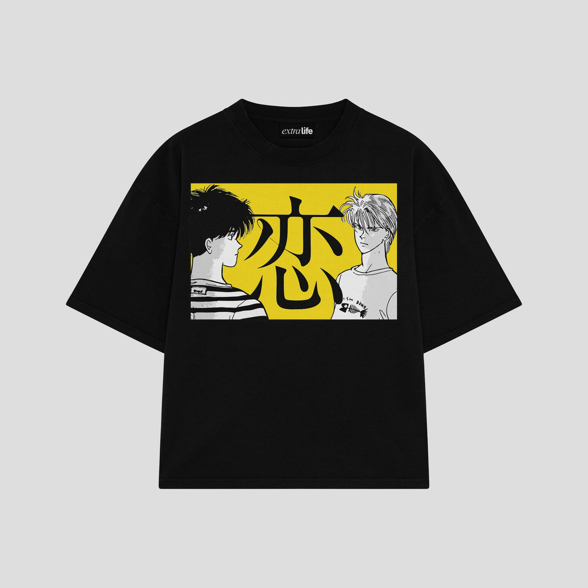 Playera streetwear premium de anime y gaming ExtraLife MX, corte oversized drop shoulder ligero y fresco en color Deep Black y Off-White, moda urbana mexicana de culto.