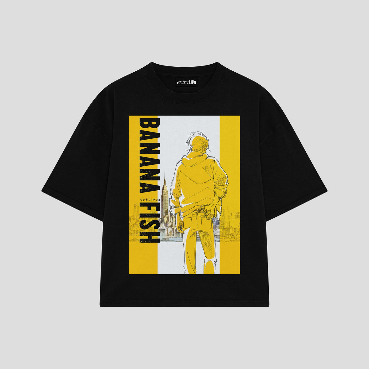 Playera streetwear premium de anime y gaming ExtraLife MX, corte oversized drop shoulder ligero y fresco en color Deep Black y Off-White, moda urbana mexicana de culto.