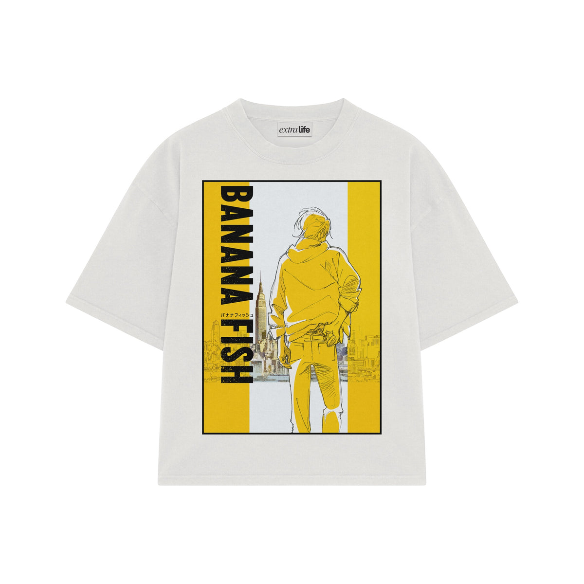 Playera streetwear premium de anime y gaming ExtraLife MX, corte oversized drop shoulder ligero y fresco en color Deep Black y Off-White, moda urbana mexicana de culto.