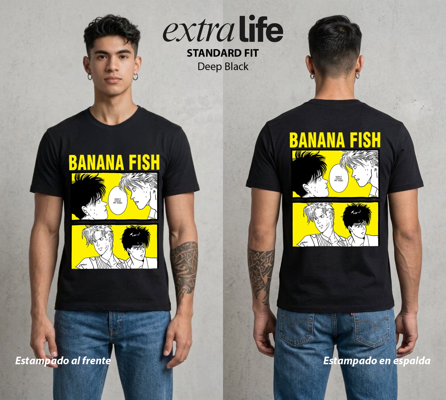 El Pez del Asfalto | Las Mariposas Rotas #00185 - Playera Standard Fit | Deep Black - Foto en modelo