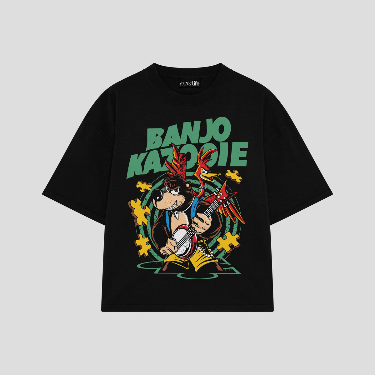 Playera streetwear premium de anime y gaming ExtraLife MX, corte oversized drop shoulder ligero y fresco en color Deep Black y Off-White, moda urbana mexicana de culto.