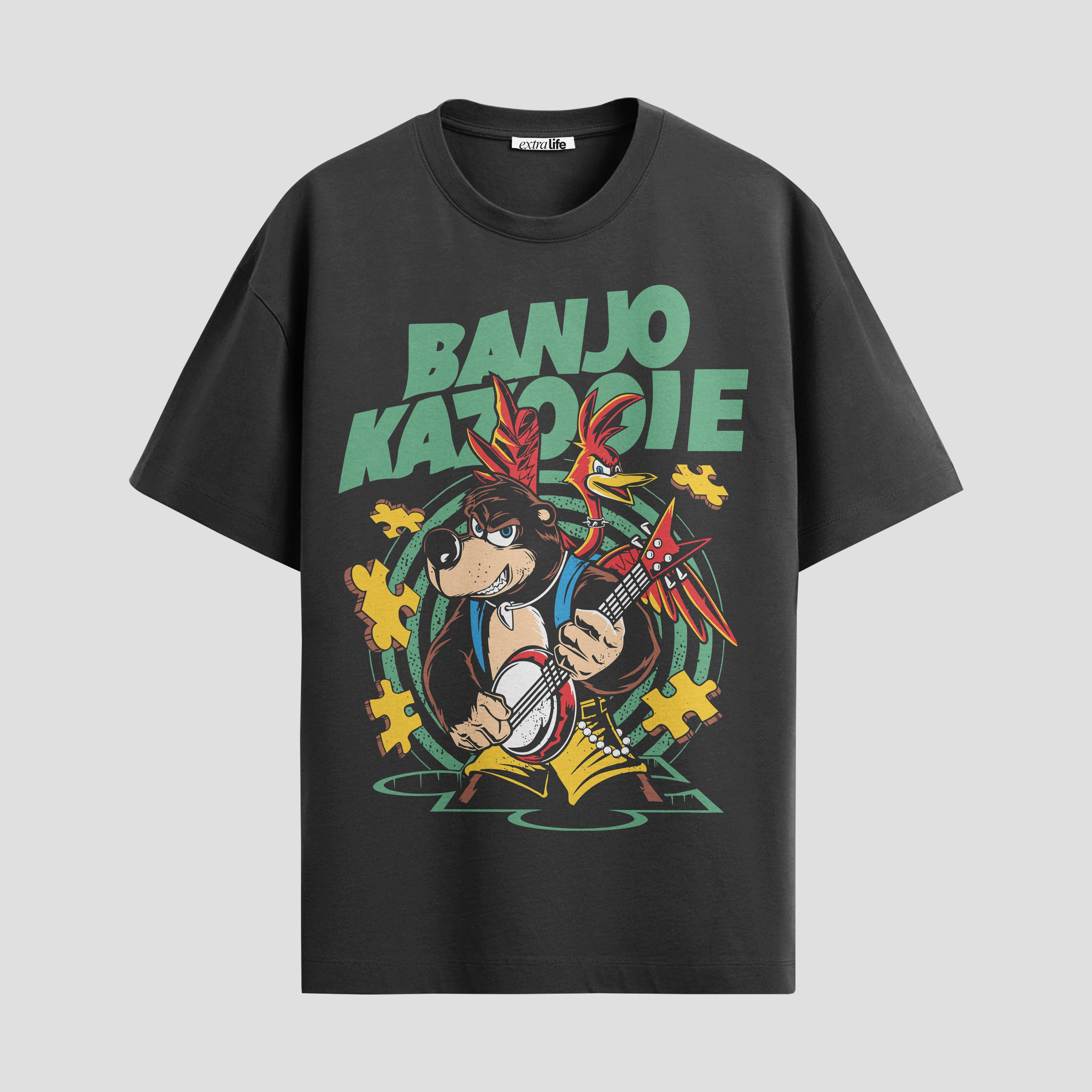 Playera urbana de anime y gaming ExtraLife MX, corte Standard Fit unisex ligero y transpirable en color Deep Black y Pure White, ropa de uso diario para gym y casual.