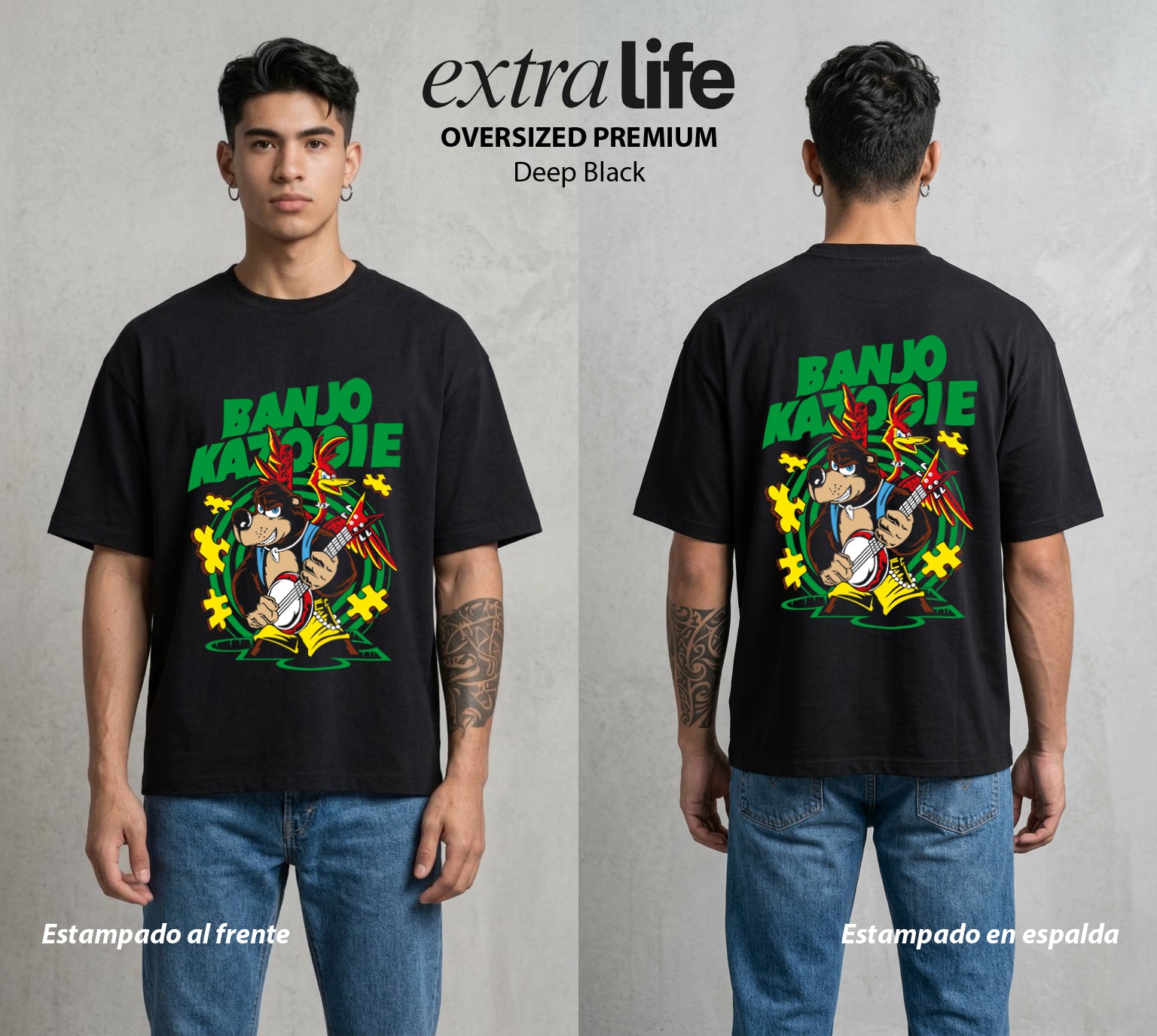 El Duo del Monte | El Oso y el Pajaro #00187 - Playera Oversized Premium | Deep Black - Foto en modelo