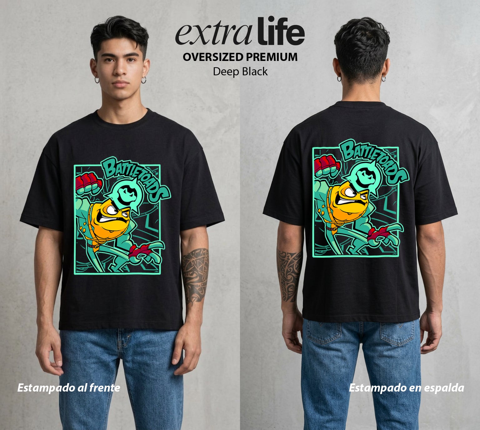 Las Ranas de Combate | Ranas en Guerra #00188 - Playera Oversized Premium | Deep Black - Foto en modelo