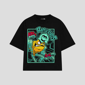 Playera streetwear premium de anime y gaming ExtraLife MX, corte boxy oversized drop shoulder heavyweight en color Deep Black y Off-White, moda urbana mexicana de culto.