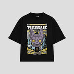 Playera streetwear premium de anime y gaming ExtraLife MX, corte boxy oversized drop shoulder heavyweight en color Deep Black y Off-White, moda urbana mexicana de culto.