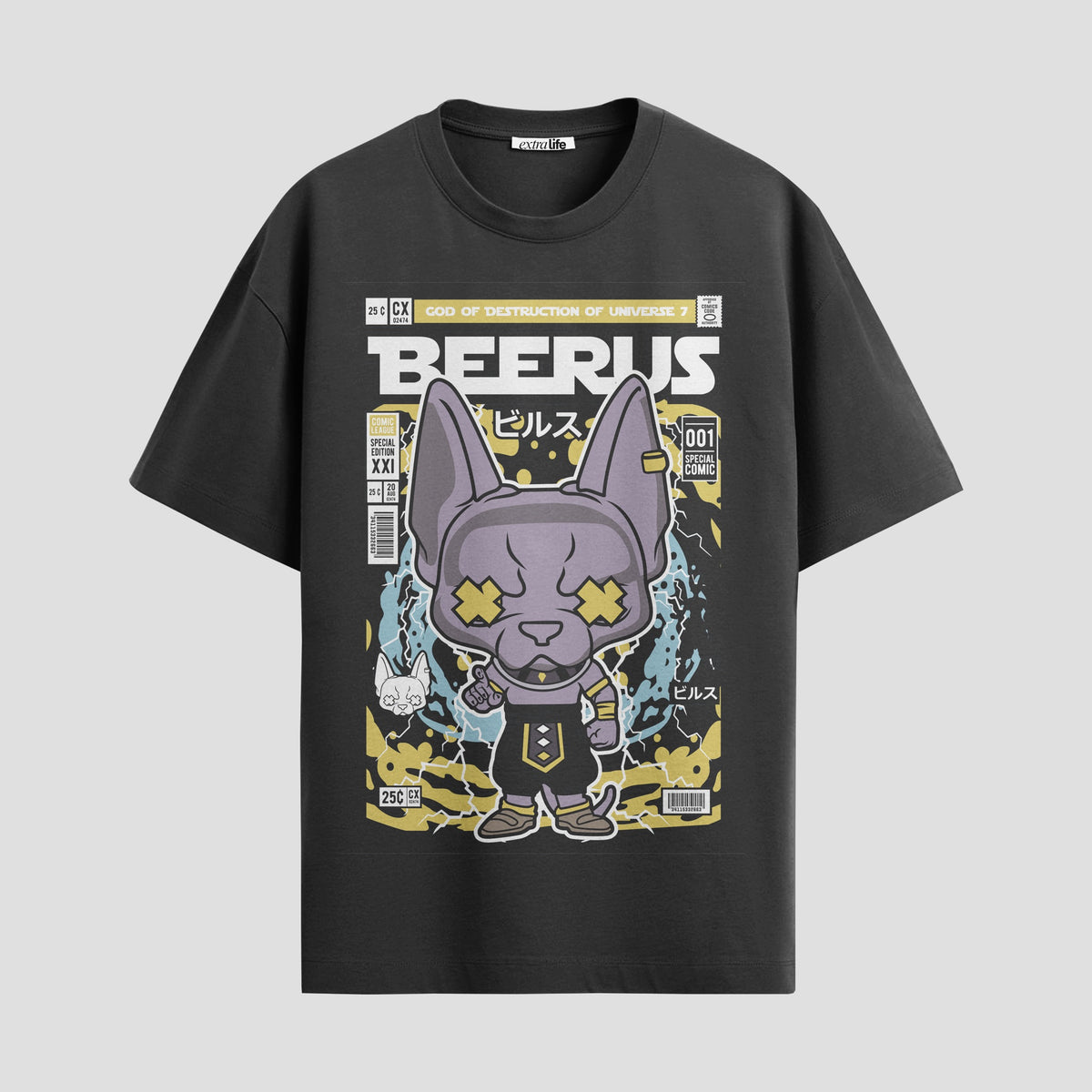 Playera urbana de anime y gaming ExtraLife MX, corte Classic Premium unisex ligero y transpirable en color Deep Black y Pure White, ropa de uso diario para gym y casual.