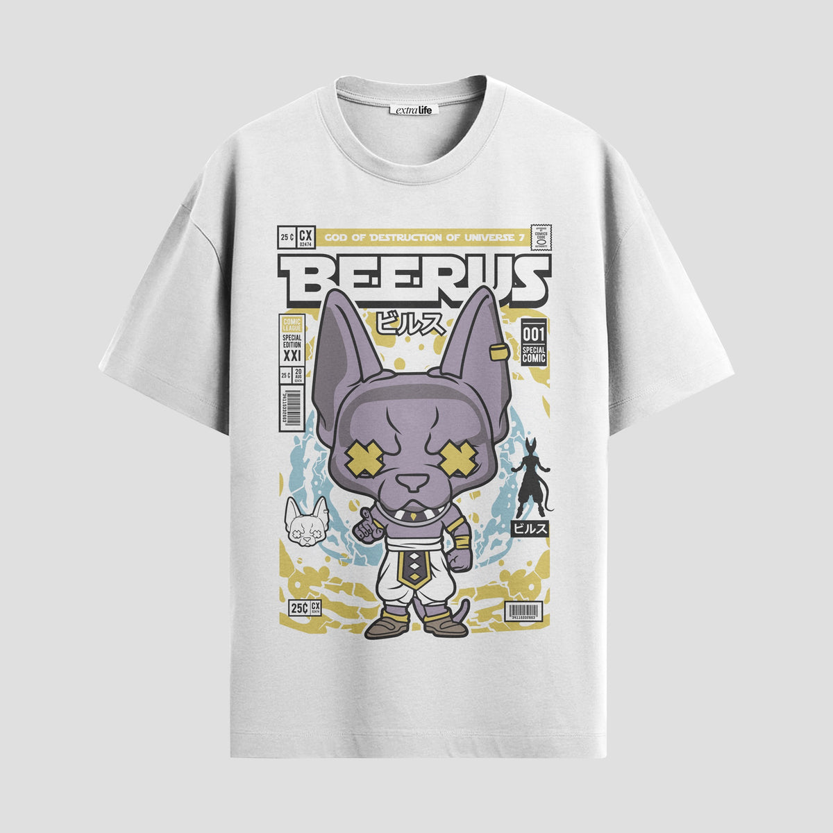 Playera urbana de anime y gaming ExtraLife MX, corte Classic Premium unisex ligero y transpirable en color Deep Black y Pure White, ropa de uso diario para gym y casual.