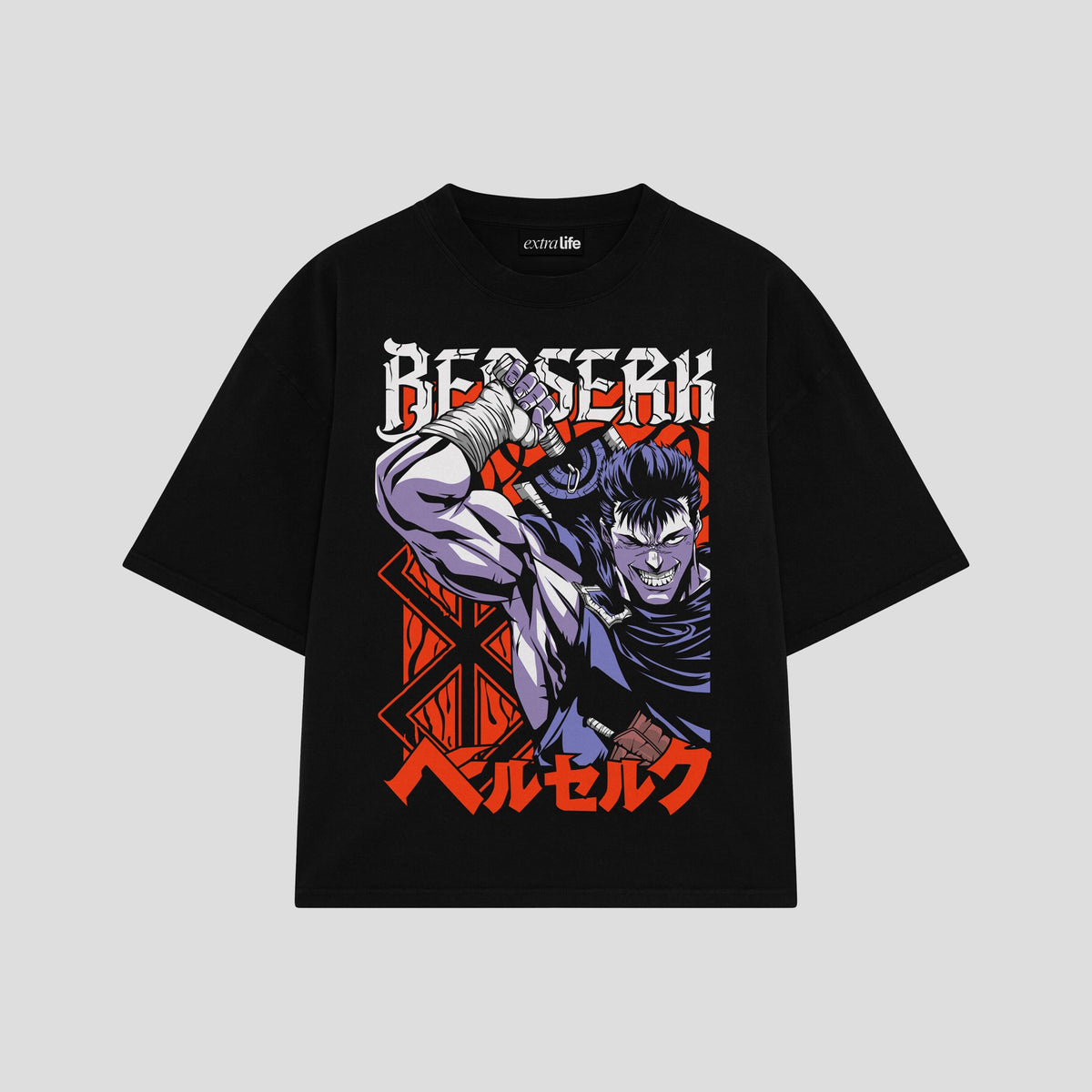 Playera streetwear premium de anime y gaming ExtraLife MX, corte oversized drop shoulder ligero y fresco en color Deep Black y Off-White, moda urbana mexicana de culto.