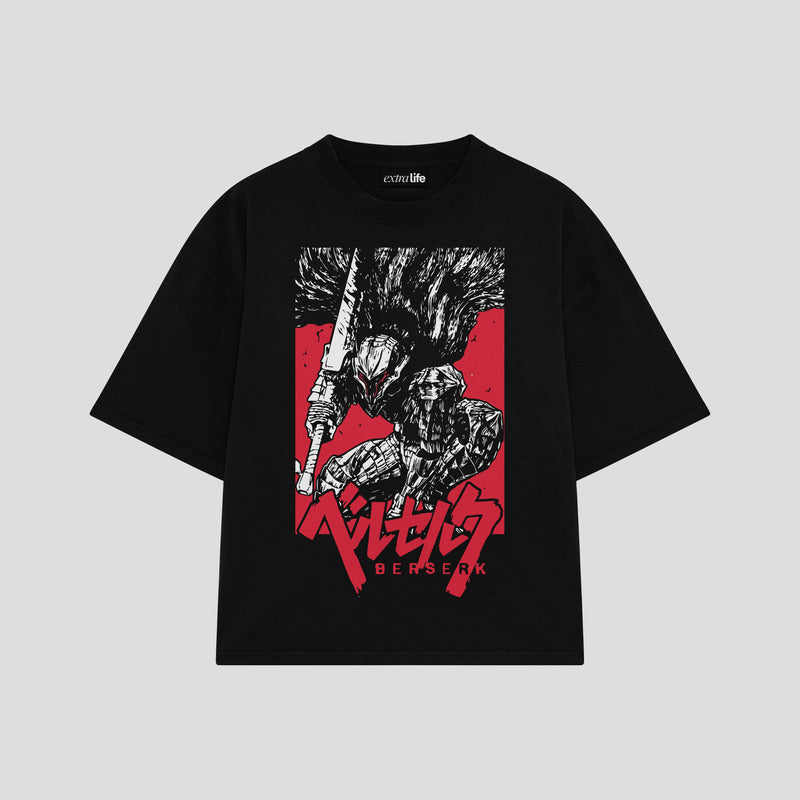 Playera streetwear premium de anime y gaming ExtraLife MX, corte boxy oversized drop shoulder heavyweight en color Deep Black y Off-White, moda urbana mexicana de culto.