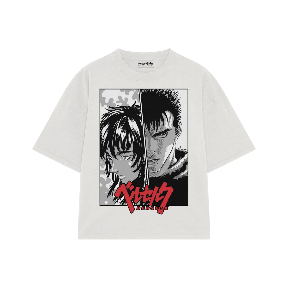 Playera streetwear premium de anime y gaming ExtraLife MX, corte oversized drop shoulder ligero y fresco en color Deep Black y Off-White, moda urbana mexicana de culto.