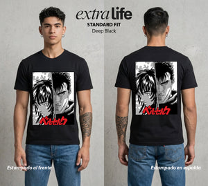 La Marca del Sacrificio | Dos Cicatrices #00193 - Playera Standard Fit | Deep Black - Foto en modelo