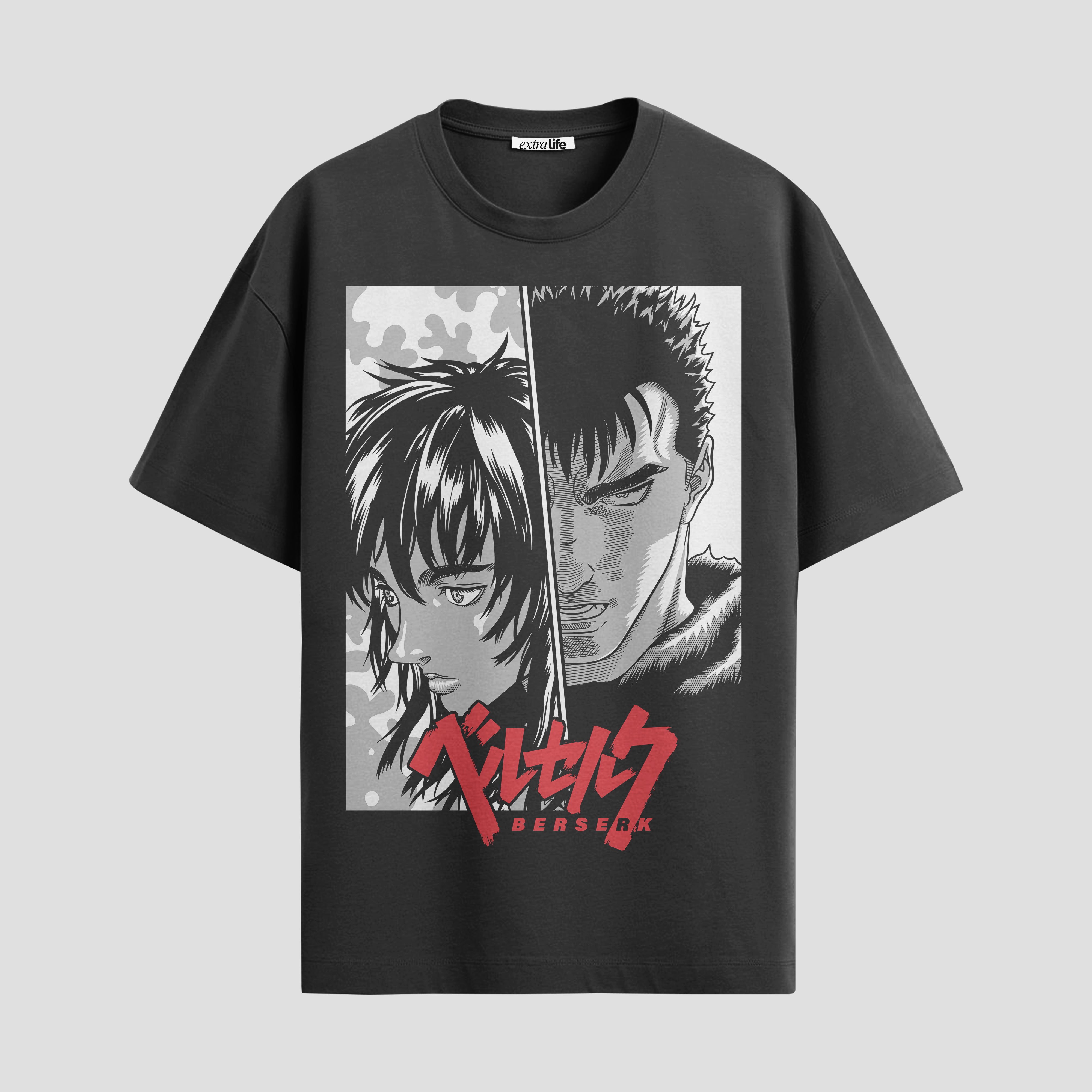 Playera urbana de anime y gaming ExtraLife MX, corte Standard Fit unisex ligero y transpirable en color Deep Black y Pure White, ropa de uso diario para gym y casual.