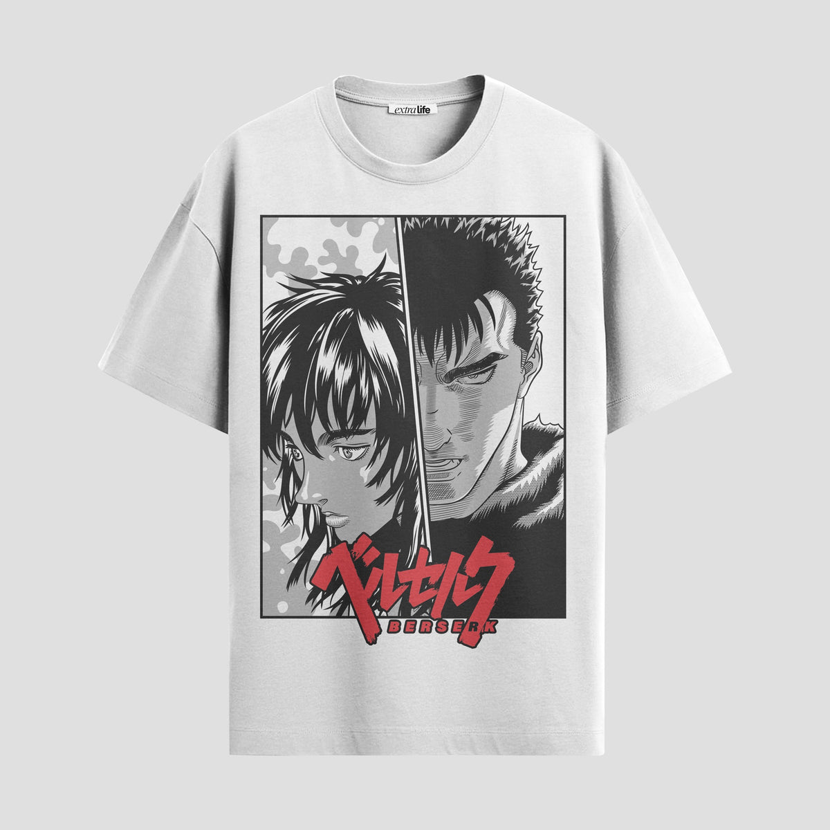 Playera urbana de anime y gaming ExtraLife MX, corte Classic Premium unisex ligero y transpirable en color Deep Black y Pure White, ropa de uso diario para gym y casual.