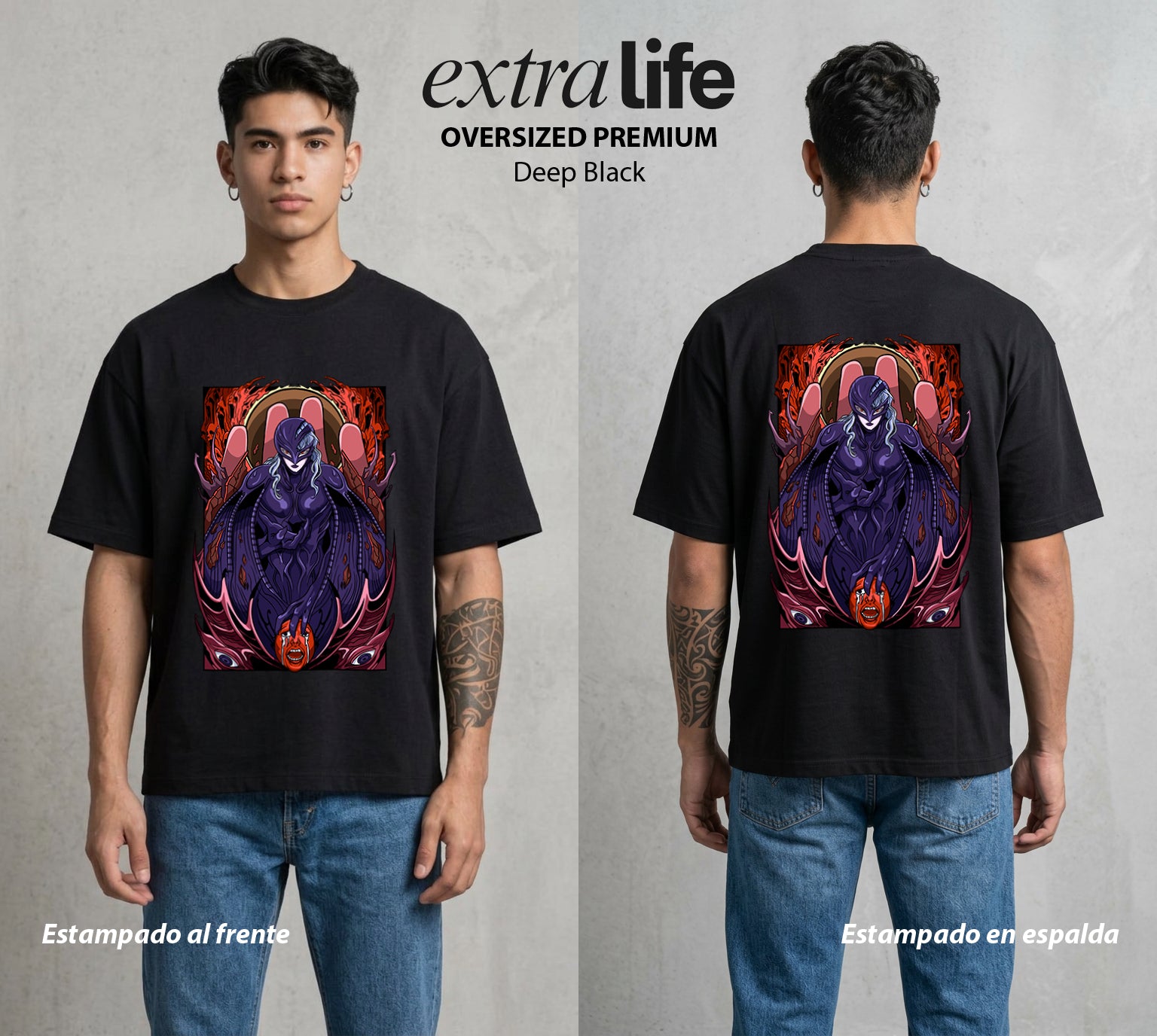La Marca del Sacrificio | El Angel Traidor #00195 - Playera Oversized Premium | Deep Black - Foto en modelo