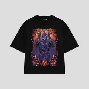 Playera streetwear premium de anime y gaming ExtraLife MX, corte boxy oversized drop shoulder heavyweight en color Deep Black y Off-White, moda urbana mexicana de culto.