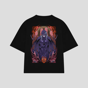 Playera streetwear premium de anime y gaming ExtraLife MX, corte boxy oversized drop shoulder heavyweight en color Deep Black y Off-White, moda urbana mexicana de culto.