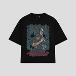 Playera streetwear premium de anime y gaming ExtraLife MX, corte boxy oversized drop shoulder heavyweight en color Deep Black y Off-White, moda urbana mexicana de culto.