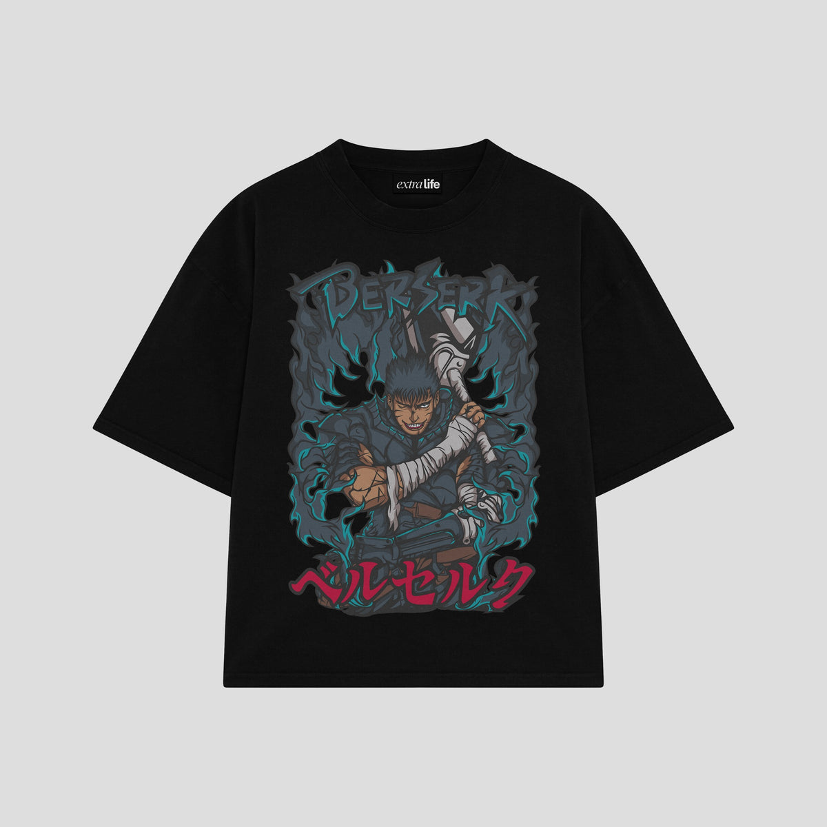 Playera streetwear premium de anime y gaming ExtraLife MX, corte oversized drop shoulder ligero y fresco en color Deep Black y Off-White, moda urbana mexicana de culto.