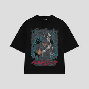 Playera streetwear premium de anime y gaming ExtraLife MX, corte boxy oversized drop shoulder heavyweight en color Deep Black y Off-White, moda urbana mexicana de culto.