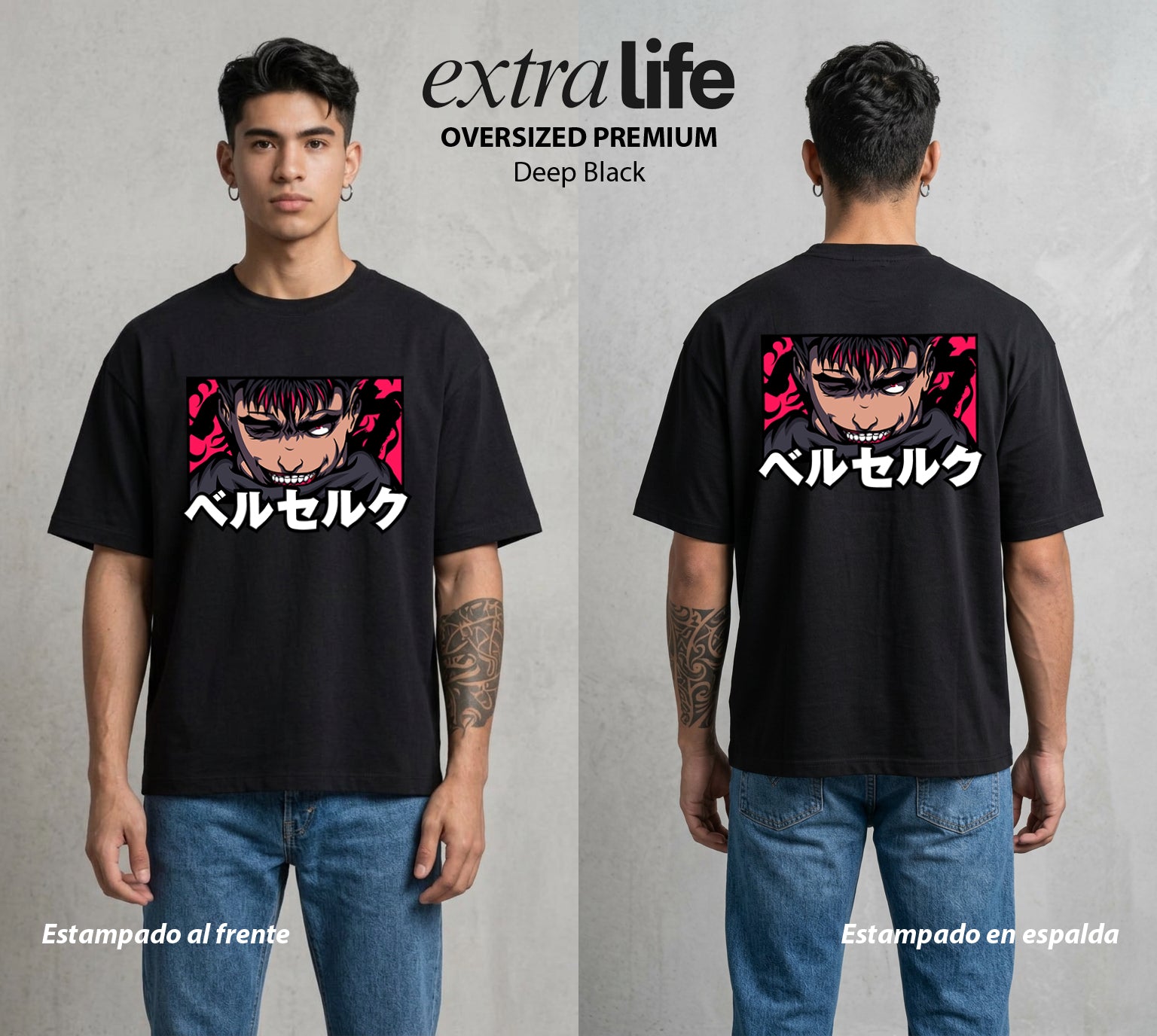 La Marca del Sacrificio | El Espadachín del Acero #00198 - Playera Oversized Premium | Deep Black - Foto en modelo