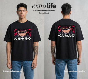La Marca del Sacrificio | El Espadachín del Acero #00198 - Playera Oversized Premium | Deep Black - Foto en modelo