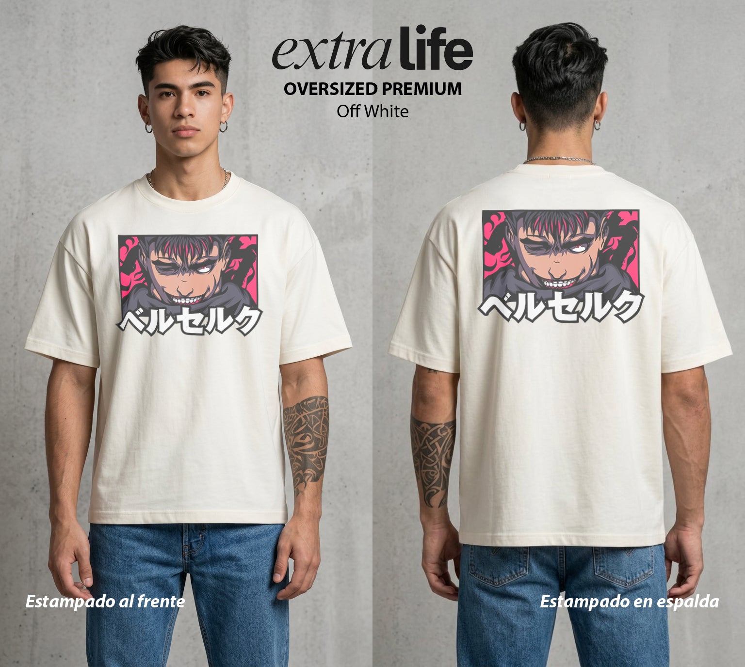 La Marca del Sacrificio | El Espadachín del Acero #00198 - Playera Oversized Premium | Off White - Foto en modelo