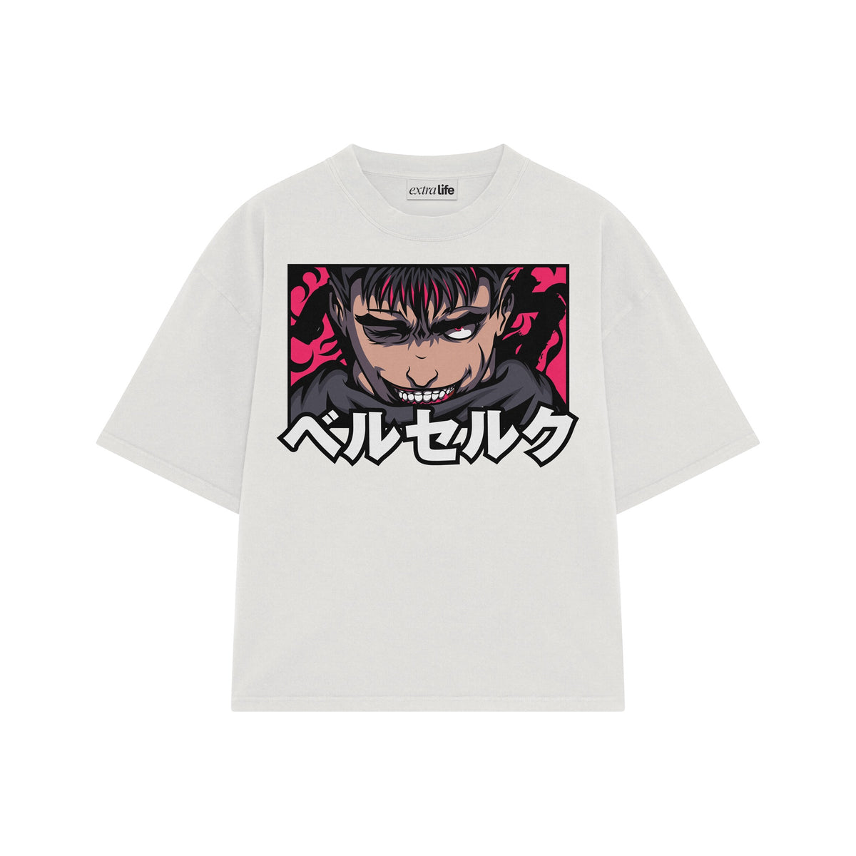 Playera streetwear premium de anime y gaming ExtraLife MX, corte oversized drop shoulder ligero y fresco en color Deep Black y Off-White, moda urbana mexicana de culto.