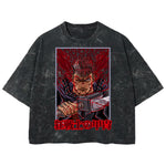 Playera streetwear premium de anime y gaming ExtraLife MX, corte boxy deluxe mineral wash heavyweight en color Acid Wash, moda urbana mexicana de culto.