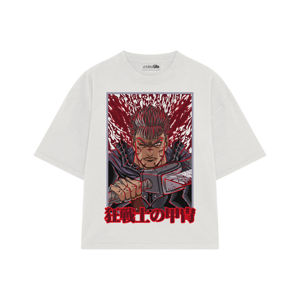 Playera streetwear premium de anime y gaming ExtraLife MX, corte oversized drop shoulder ligero y fresco en color Deep Black y Off-White, moda urbana mexicana de culto.