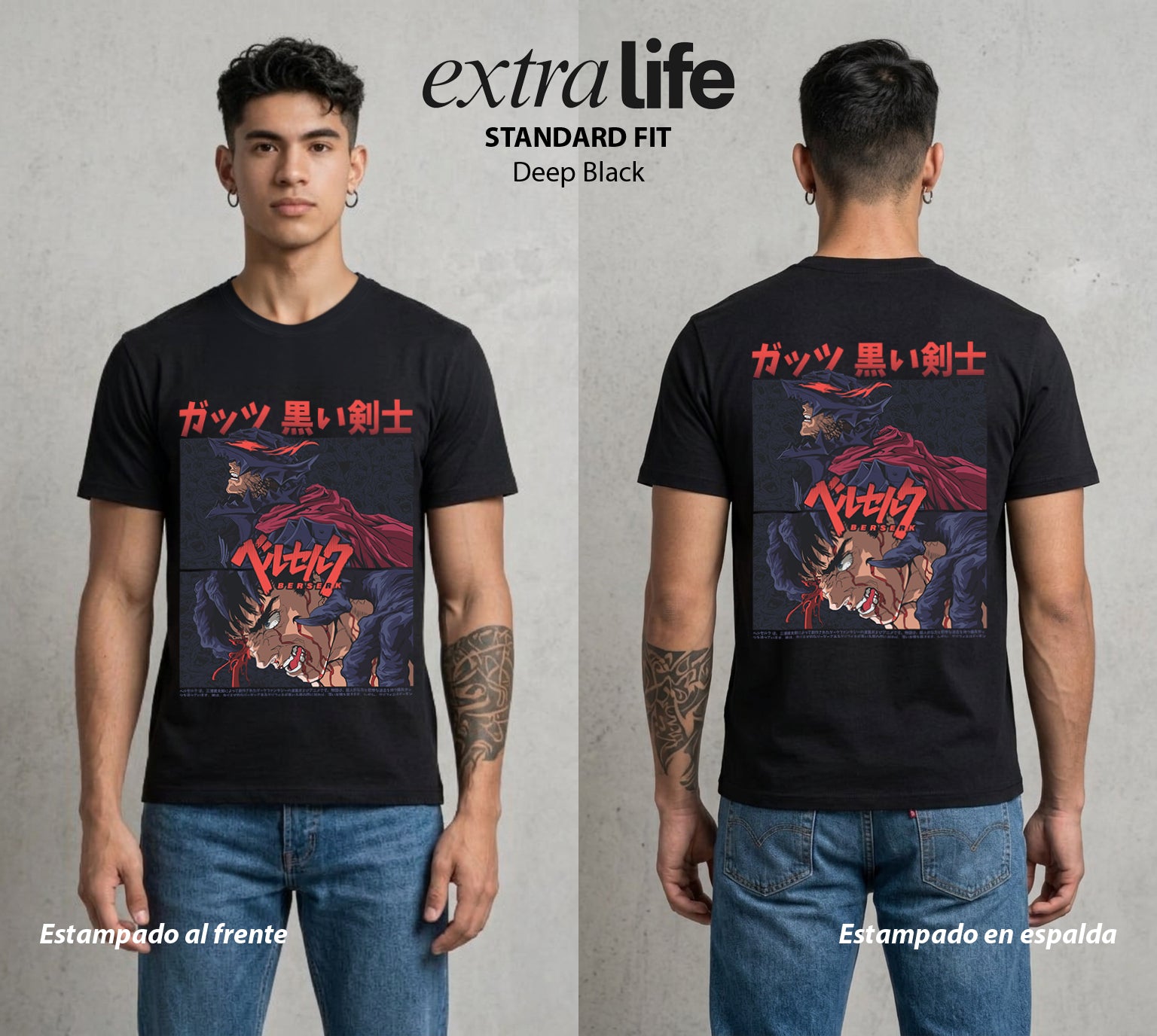 La Marca del Sacrificio | El Espadachín del Acero #00200 - Playera Standard Fit | Deep Black - Foto en modelo