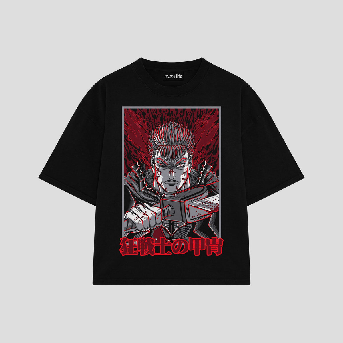 Playera streetwear premium de anime y gaming ExtraLife MX, corte oversized drop shoulder ligero y fresco en color Deep Black y Off-White, moda urbana mexicana de culto.